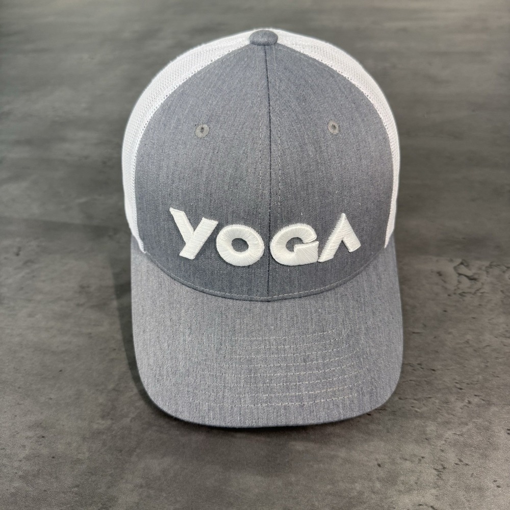 Yoga Snapback Hat Gray White Mesh Trucker‎ Cap Adjustable Running Gym Workout